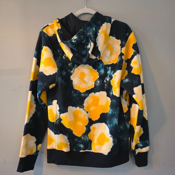Nike Women's Navy and Yellow Floral Oversize Hoodie with Front Pockets.  Size SM - Picture 3 of 9